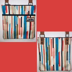 Kavu crossbody bag retro stripes, water resistant, zip closure, adj strap EUC